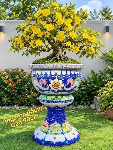 chậu ghép sành sứ , khảm miểng chén dĩa xưa