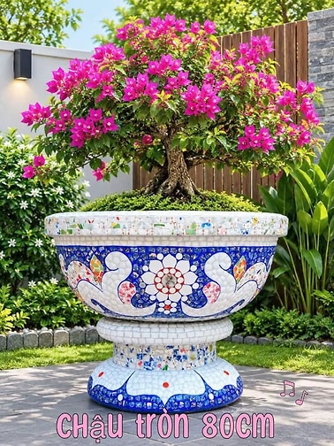chậu ghép sành sứ , khảm miểng chén dĩa xưa