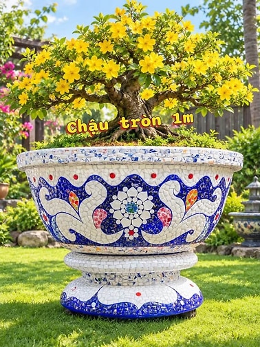 chậu ghép sành sứ , khảm miểng chén dĩa xưa