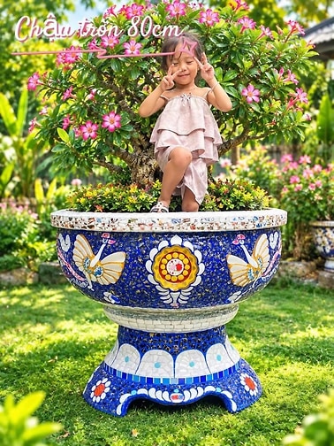 chậu ghép sành sứ , khảm miểng chén dĩa xưa