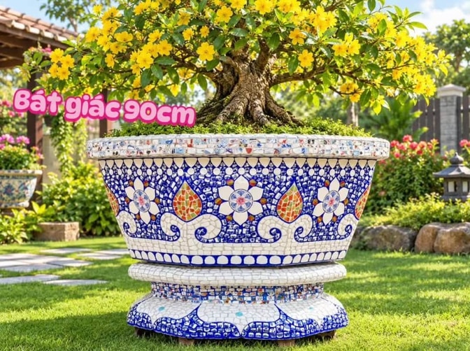 chậu ghép sành sứ , khảm miểng chén dĩa xưa