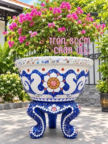 chậu ghép sành sứ , khảm miểng chén dĩa xưa