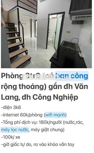 Phòng 3trxx cuối Nguyễn Thái Sơn, gần đh Văn Lang, Công Nghiệp