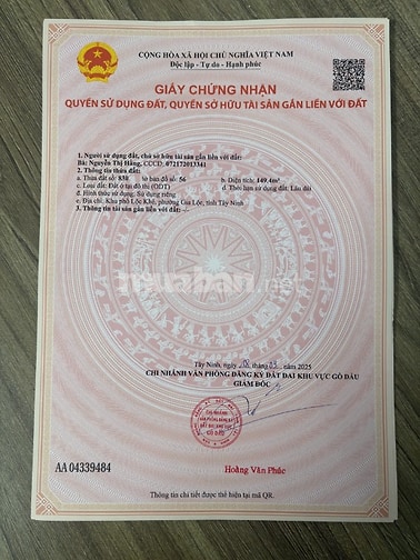 Bán gấp gần 150m2 thổ cư Trảng Bàng, chỉ 745 triệu, đường ô tô, Sổ hồn
