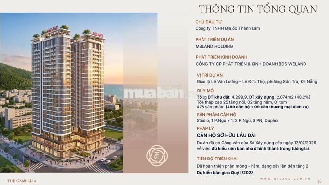 THE CAMELLIA SƠN TRÀ | Căn Hộ 2 NGỦ - Sổ Hồng Lâu Dài - Full Nội Thất