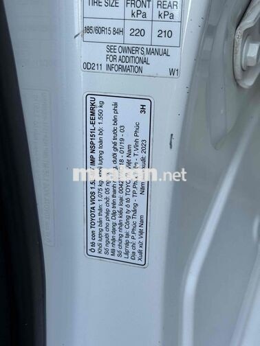 Toyota Vios 2023 1.5E MT 8.2v km Trắng