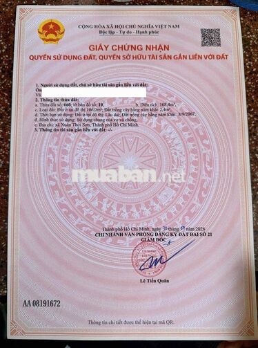 đất thổ cư . Dân Cư SHR chín chủ