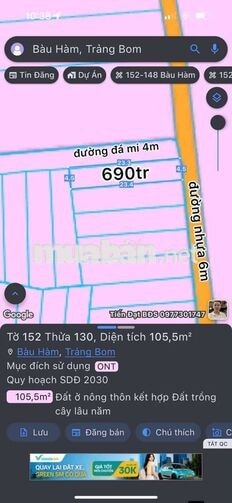 đất thổ cư . giá 690tr-799tr /1 nền thổ cư 100%