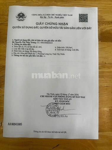 Bán 2 căn nhà số 47/35 đường Trương Thị Tám, Phường Long An, Tây Ninh