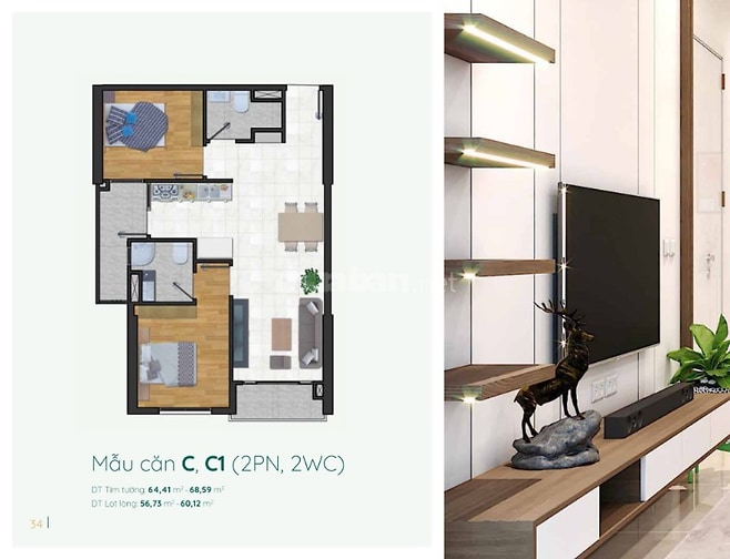 Chính chủ bán Minh Quốc Plaza 64m2, 2pn, 2wc giá 2,2 tỷ