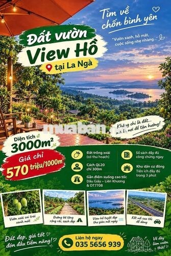 🌿CHỈ 570 TRIỆU/1.000m² – SỞ HỮU VƯỜN XANH VIEW SÔNG HỒ TRỊ AN - LA NGÀ