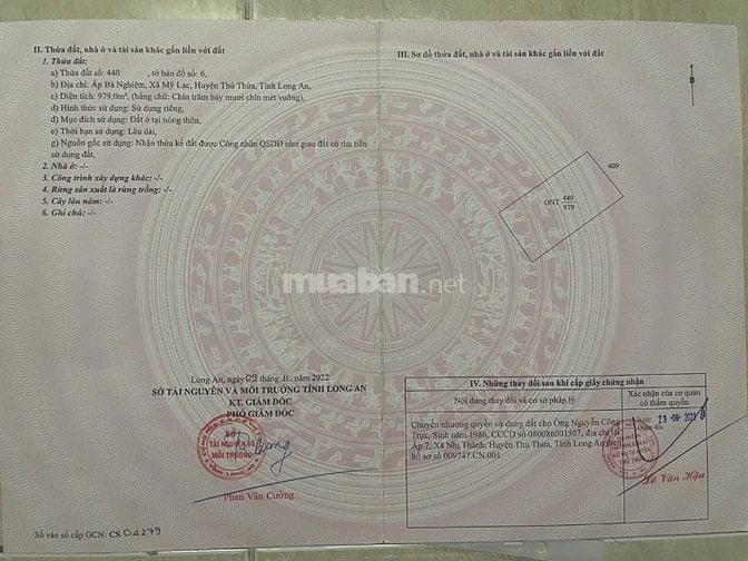 Bán đất full thổ cư DT 1270m2, ấp Bà Nghiệm, xã Mỹ Lạc, Long An, 2,5tỷ