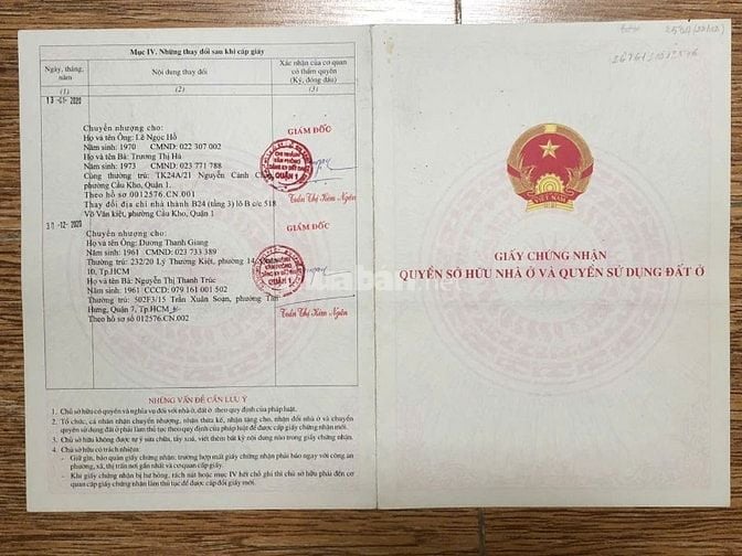 BÁN CĂN HỘ CHUNG CƯ 518 VÕ VĂN KIỆT, PHƯỜNG CẦU KHO, QUẬN 1