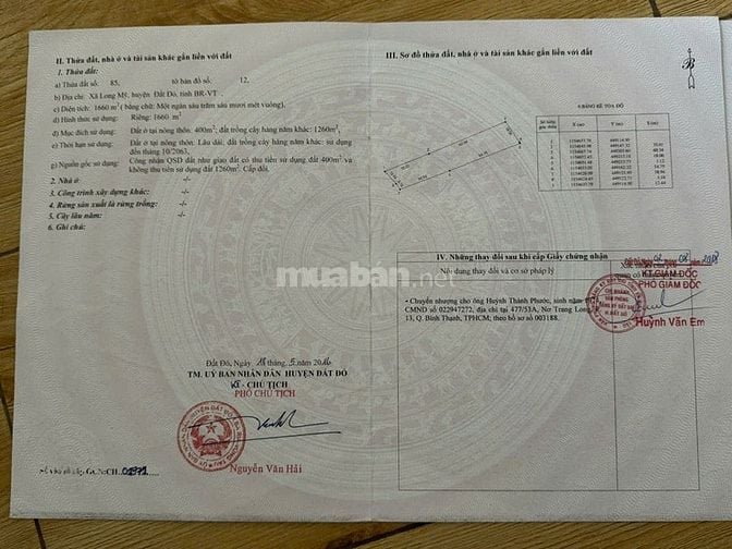 Bán miếng đất ở Huyện Đất Đỏ, Vũng Tàu, mặt tiền đường Võ Thị Sáu