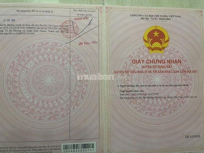 Bán đất full thổ cư DT 1270m2, ấp Bà Nghiệm, xã Mỹ Lạc, Long An, 2,5tỷ