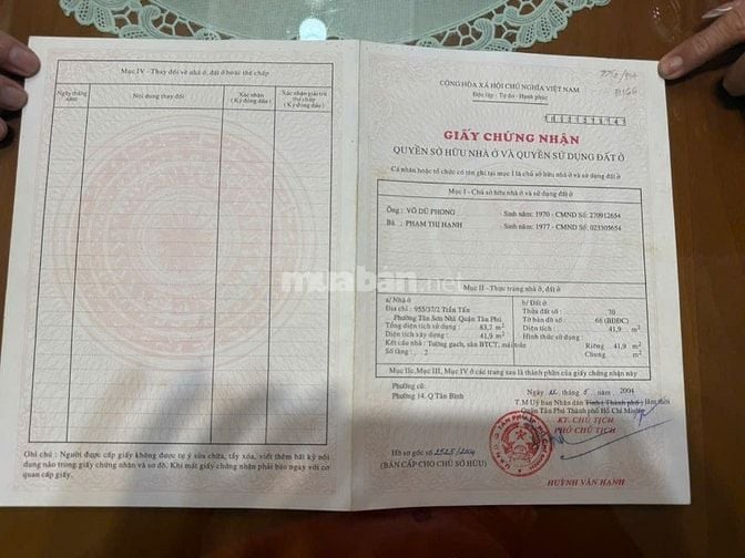 Bán nhà 2 tầng 925/37/10 Âu Cơ, P. Tân Sơn Nhì, Tân Phú