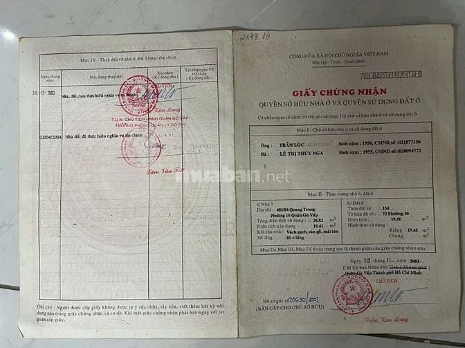 Bán nhà chính chủ lô góc 2 mặt tiền 485/84 Quang Trung, Phường 10, GV