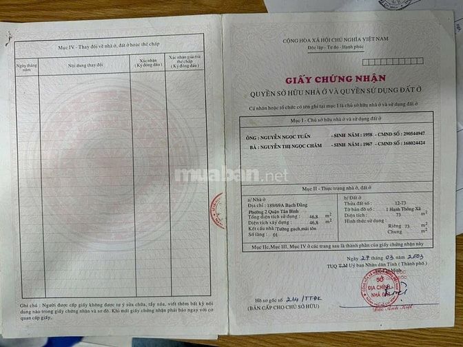 Bán biệt thự 4 tầng 187/37 Bạch Đằng, Phường 2, Tân Bình, 6,2x15m