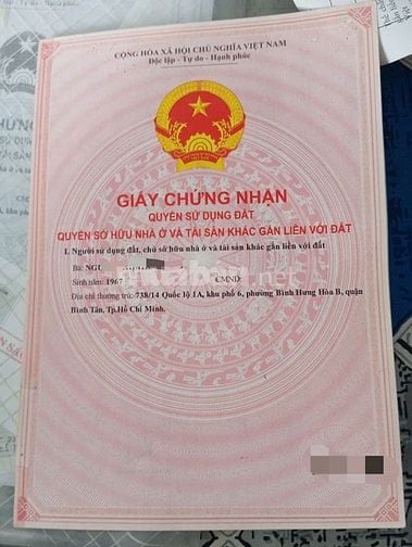 Bán nhà hẻm 738/14 QL1A, P.BHHB, Bình Tân, 3x16m, 1 lầu 