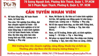 Nhà hàng Đặc sản Phố 79, cần tuyển gấp nhân viên, lương cao1 Nhà hàng Đặc sản Phố 79, cần tuyển gấp nhân viên, lương cao1