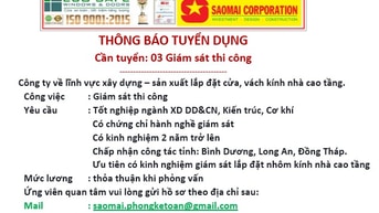TUYỂN DỤNG 03 GIÁM SÁT THI CÔNG