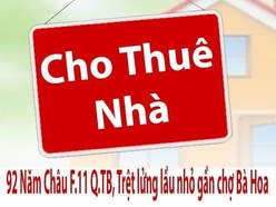 Cho Thuê 92 Năm Châu F.11 Q.Tân Bình, Trệt lửng lầu nhỏ gần chợ Bà Hoa