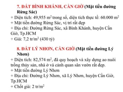 Bán đất MT Lý Nhơn dt 82 000m2 giá 2 tr/m2 và 5000 m2 Rừng Sác giá 7,5