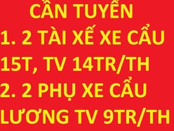 Vận tải Anh Tuấn Hiệp tuyển tài xế xe cẩu 15T và phụ xe cẩu, có chỗ ở