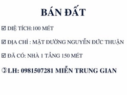 Bán 100 mét đất đã có nhà 1 tầng 150 mét mặt đường nguyễn đức thuận 