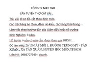 CÔNG TY MAY T&D CẦN TUYỂN THỢ CẮT VẢI Kinh Nghiệm: 3 năm. CÔNG TY MAY T&D CẦN TUYỂN THỢ CẮT VẢI Kinh Nghiệm: 3 năm.