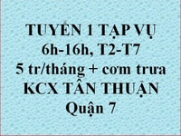 Tuyển 1 tạp vụ công ty làm trong KCX Tân Thuận, QUẬN 7 Tuyển 1 tạp vụ công ty làm trong KCX Tân Thuận, QUẬN 7
