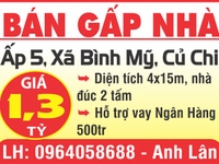 Bán nhà Ấp 5, Xã Bình Mỹ, Củ Chi, 4x15m, đúc 2 tấm mới đẹp Bán nhà Ấp 5, Xã Bình Mỹ, Củ Chi, 4x15m, đúc 2 tấm mới đẹp