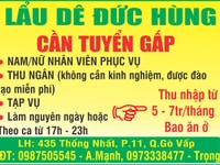 Lẩu Dê Đức Hùng - Tuyển Nam/Nữ nhân viên Phục Vụ, Thu Ngân, Tạp Vụ Lẩu Dê Đức Hùng - Tuyển Nam/Nữ nhân viên Phục Vụ, Thu Ngân, Tạp Vụ