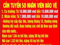 Tuyển gấp 50 nam nữ bảo vệ đi làm ngay-không thu phí Tuyển gấp 50 nam nữ bảo vệ đi làm ngay-không thu phí