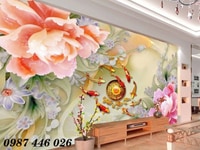 Gạch Tranh dán tường hoa mẫu đơn phong thủy 3d- Ship toàn quốc Gạch Tranh dán tường hoa mẫu đơn phong thủy 3d- Ship toàn quốc