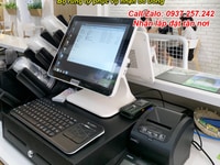 Máy tính tiền cảm ứng 2 màn hình cho quán trà chanh / quán trà sữa Máy tính tiền cảm ứng 2 màn hình cho quán trà chanh / quán trà sữa