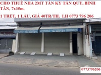 Cho Thuê Nhà 2MT Tân Kỳ Tân Quý, Bình Tân, 7x35m, 1 Lầu, giá 40tr/th Cho Thuê Nhà 2MT Tân Kỳ Tân Quý, Bình Tân, 7x35m, 1 Lầu, giá 40tr/th