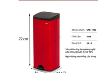 Thùng rác Fitis vuông đạp chân 22 lít Thùng rác Fitis vuông đạp chân 22 lít