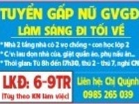 CẦN TUYỂN GẤP NỮ GIÚP VIỆC sáng đi tối về lương 6-9tr/th