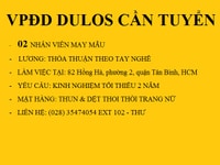 VPĐD tại HCM cần tuyển nhân viên may mẫu VPĐD tại HCM cần tuyển nhân viên may mẫu