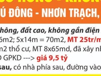 Bán gấp sổ hồng không quy hoạch, thổ cư 100% Phú Đông Nhơn Trạch ĐNai Bán gấp sổ hồng không quy hoạch, thổ cư 100% Phú Đông Nhơn Trạch ĐNai