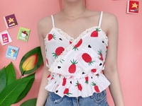 Áo nữ 2 dây trái cây nhúng eo quyến rũ Áo nữ 2 dây trái cây nhúng eo quyến rũ