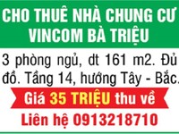 Cho thuê căn hộ 3 phòng ngủ, đủ đồ, Vincom Bà Triệu, 35 triệu/tháng