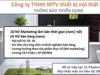 Công ty TNHH thiết bị nội thất C.A.C cần tuyển 10 NV marketing. Công ty TNHH thiết bị nội thất C.A.C cần tuyển 10 NV marketing.