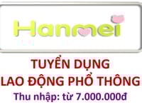 Hanmei tuyển 20 công nhân nam đứng máy Hanmei tuyển 20 công nhân nam đứng máy
