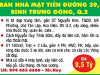 Bán nhà mặt tiền đường 39, P.Bình Trưng Đông, Quận 2, tiện kinh doanh