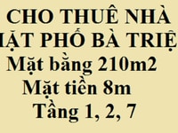 Cho thuê tầng 1,2,7 nhà mặt đường Bà Triệu, Hai Bà Trưng, mặt tiền 8m