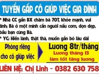 Gia đình cần cô giúp việc chăm bà 70T nhà CC vẫn khỏe mạnh, vui tính