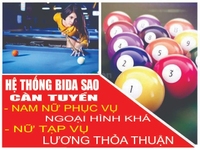 Hệ thống Bida Sao tuyển gấp: Nam/Nữ phục vụ: NH Khá, Tạp vụ Nữ..