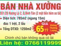 Bán Nhà Xưởng 551/28 Hương Lộ 2, Quận Bình Tân (2 mặt tiền hẻm xe tải)